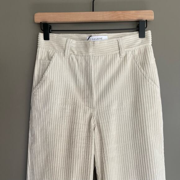 LA LIGNE Reece Trouser Ivory Size 2 Cream Corduroy Pant High Rise Wide Leg Chic - Picture 6 of 16